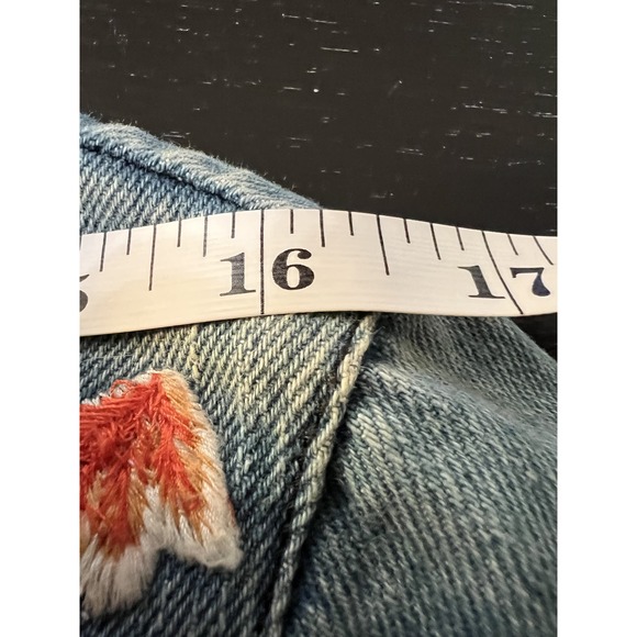 Chicos Denim Jacket Size 2P Embroidered Boho Bohemian Collarless Coastal - Picture 11 of 14